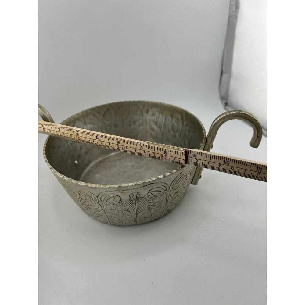 Vintage Trade Continental Hand Wrought Silver Sawtooth Edge Twin Handled‎ Bowl